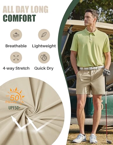 Image of PULI Golf Shorts Men 5 Inch Inseam Stretch Casual Dress Shorts with Pockets Waterproof Lightweight Quick Dry