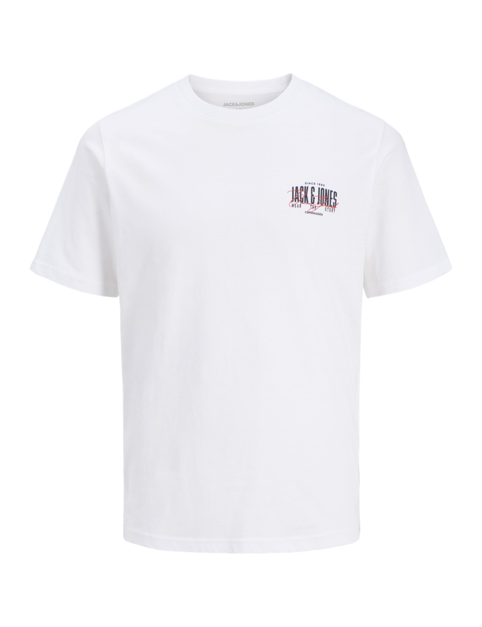 Jack & Jones Men's Bright White Jjaero Small Logo Crew Neck T-Shirt, Regular Fit Cotton Short Sleeve Casual Tee, Colour, Uk Size - L