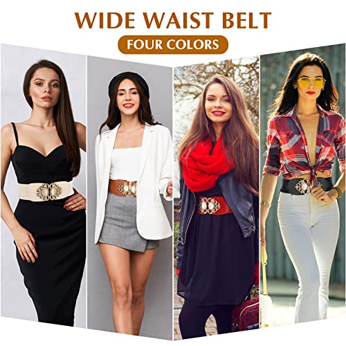 4 Pieces Dress Belts For Women Wide Elastic Stretch Belt Ladies Belts For Dresses Vintage Stretchy Waistband Retro Buckle Cinch Belt #TOP2
