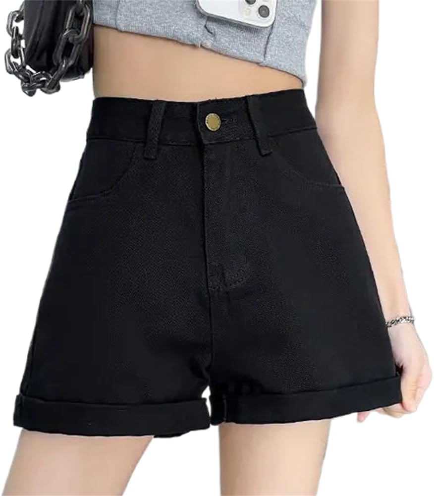 ChenKongHai Summer Women' Casual Waist Button Denim Shorts Female Clothing All- Pockets Spliced Loose Wide Leg
