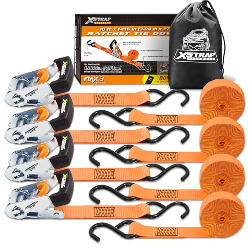 XSTRAP Standard Ratchet Tie Down Straps (4-Pack) - 1in x 10ft, Orange by XSTRAP STANDARD - Used condition - CA$27.16