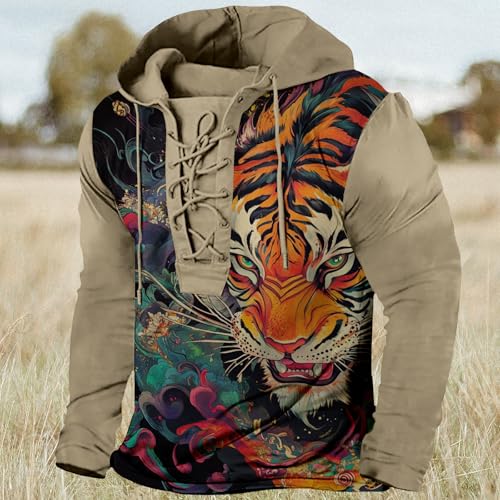 Bengbobar Mens Western Long Sleeve Hooded Sweatshirts Plus Size Aztec 3D Printed Tribal Ethnic Lace Up Pullover Hoodie Men2