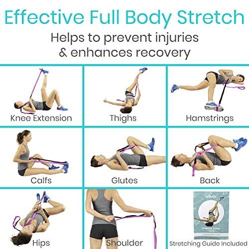 Vive Stretch Strap - Leg Stretch Band to Improve Flexibility - Stretching Out Yoga Strap - Exercise and Physical Therapy Belt for Rehab, Pilates, Dance and Gymnastics with Workout Guide Book - Image 6