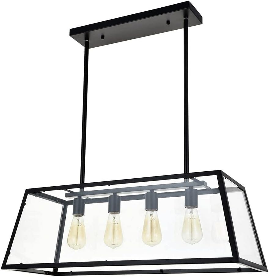 Black Farmhouse Kitchen Island Lighting Modern Linear Chandelier Industrial Dining Room Rectangular Light Fixtures for Living Room Foyer Bar Coffee Shop Hot Pot Store Clothing Store Lights