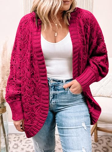 Image of Eytino Womens Plus Size Crochet Cardigan Sweater Long Sleeve Hollow Out Open Front Cardigans Outwear(1X-5X)
