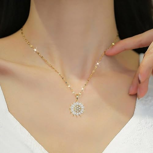 Miniatura 5 de Pulsera giratoria de girasol para mujer, collar de girasol para ansiedad, anillo de circonita dorada, juego de joyas para aliviar la ansiedad y