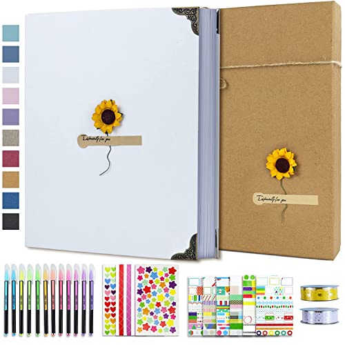 Vienrose DIY Scrapbook Photo Album Kit with Pens Tapes and Stickers 60 Pages Hardcover 8.3x10.5 Inches 3 Rings Removable Blank Paper Scrapbooking for Lover Friends Kids Wedding White
