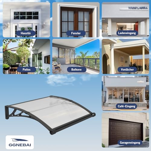Vordach für Haustür,300x80cm Fenstervordach mit separater Entwässerung, Polycarbonat Pultvordach Überdachung für UV-, Regen- und Schneeschutz – Ideal für Veranda, Terrasse und Fenster