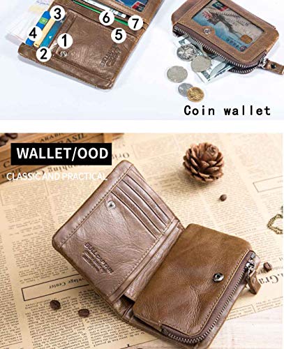 Genuine Leather Wallet for Men, RFID Blocking Antimagnetic Credit Card Holder, Zipper Coin Purse (Brown)4