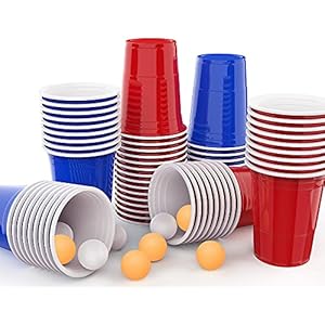 MOZOOSON Becher Set, 50 Red Cups + 50 Blue Cups+10 Tischtennisbälle für Party Inklusive E-Book Kartenspiele…