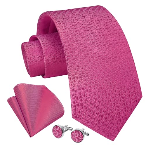 Image of Enlision Mens Ties Stripe Tie and Pocket Square Set Classic Formal Woven Neckties Handkerchief Cufflinks Wedding