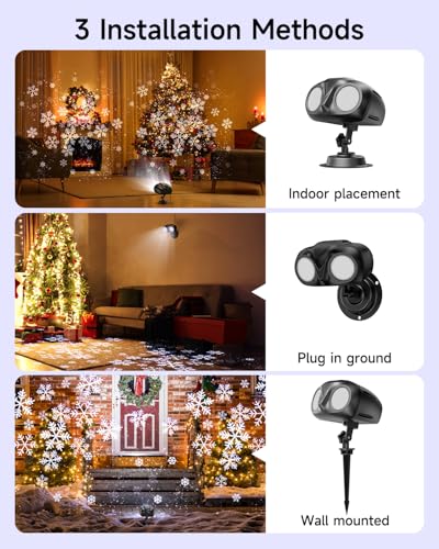 Projecteur Noël double tête flocon de neige avec télécommande intérieur et jardin - 3
