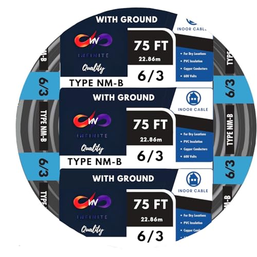 VN Infinite quality 6/3 NM-B Residential Indoor Wire - Non-Metallic - Sheathed Cable Black (75 Ft)