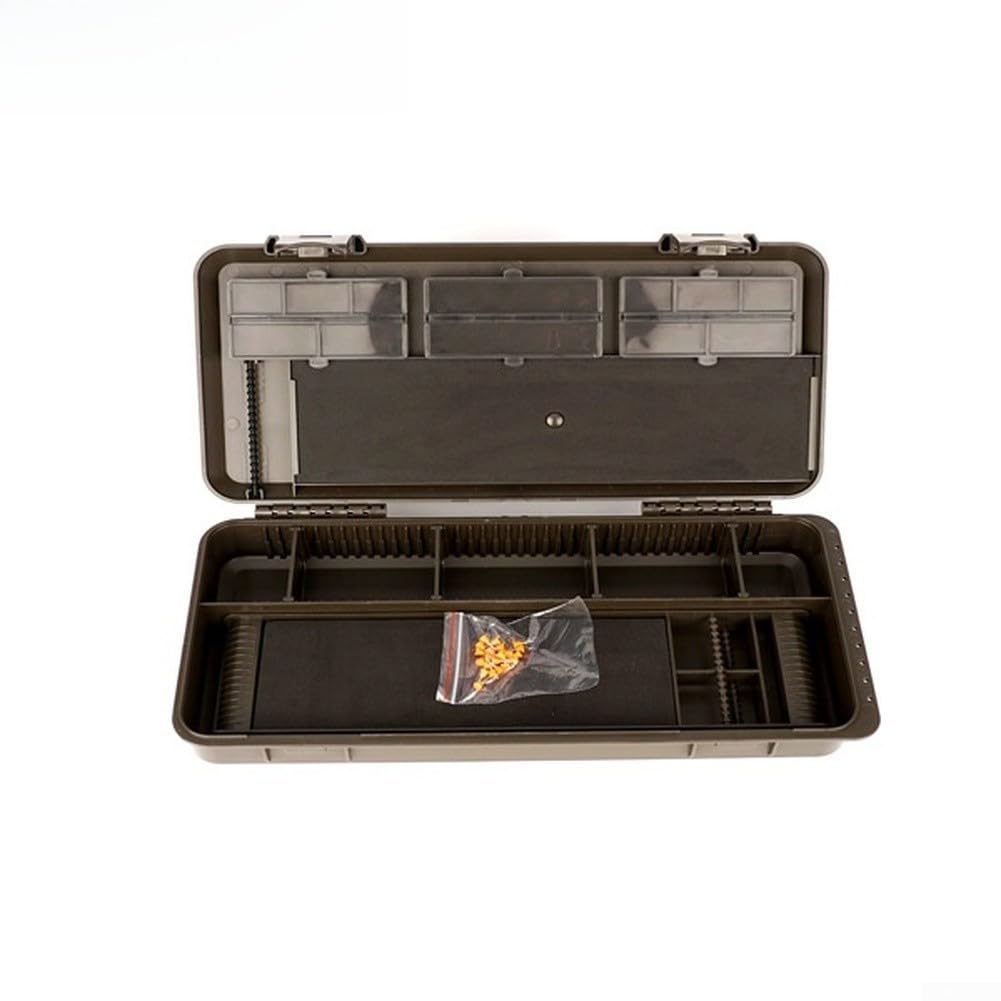 Caja de aparejos de pesca de carpa, contenedor de ABS resistente con tapa organizador para líneas ganchos aparejos negro 30 cm