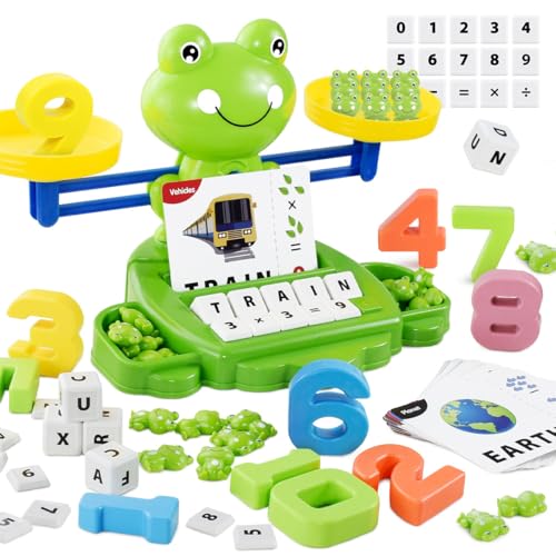 YYDeek 3 in 1 Frog Balance Scale Games, Preschool Learning Activities, Math and Alphabet Learning Toddler Games, Math Manipulatives for Classroom, Montessori Educational Toys for 4 5 6 7 8 Year Old