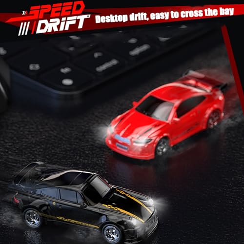 Image of 1:64 Scale Mini RC Drift Car, 2.4GHz 4WD Full Proportional Model Vehicle with LED Lights, Racing Sport Toy for Adults Teens (Red)