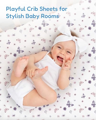Image of Crib Sheets 2 Pack, Fitted Crib Sheet for Standard Crib Mattress 28x52x9, Ultra Soft Jersey Knit, Breathable Stretchy Deep Pocket, Snug Fit Stays Put, Baby Crib Mattress Sheet