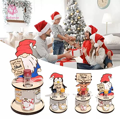 Soporte de vino mini de madera navideño para 3 botellas miniatura 7