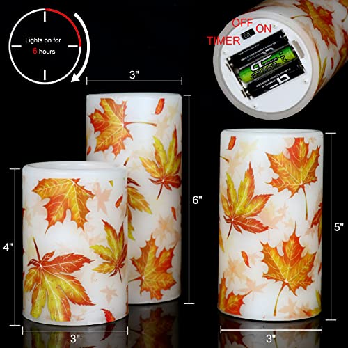 Image of GenSwin Maple Leaf Flickering Flameless Candles Battery Operated with 6 Hours Timer, Real Wax Led Pillar LED Candles Christms Wedding Decoration
