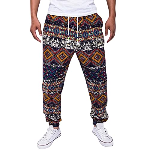 Pantalon Survêtement Style Lin Coton Ethnique Pantalon Homme Et Corde Casual Imprimé Pantalon Homme Pantalon Thaïlandais Hommes Rouge XL