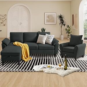 3 Pieces Sofa Set for Living Room with Sofa, Storage Ottoman and Single Chair