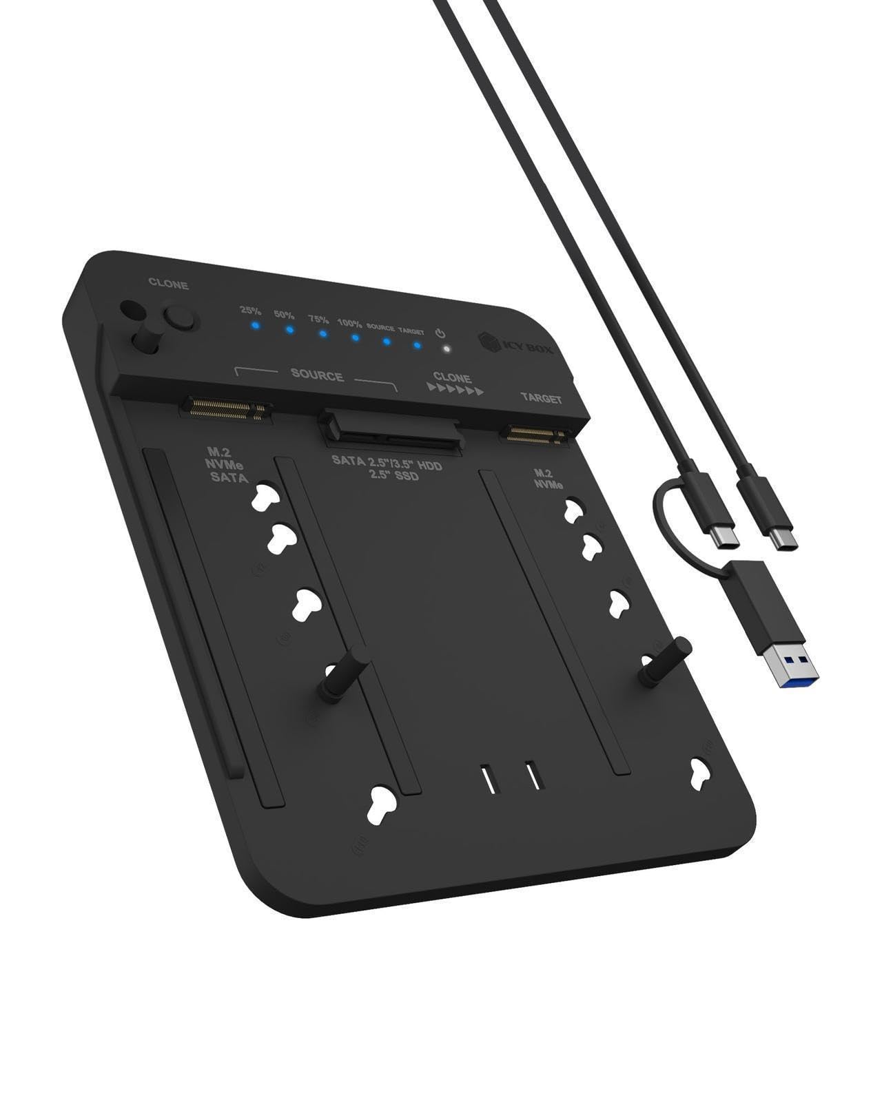 ICY BOX HDD/M.2 NVMe SSD Docking Station USB 3.2 Gen 2 (10 Gbit/s), Festplatten Klonstation & Lesegerät (SATA 2,5/3,5 Zoll & M.2 NVMe), Extern, Adapter, USB-C & USB-A, IB-2913MCL-C31
