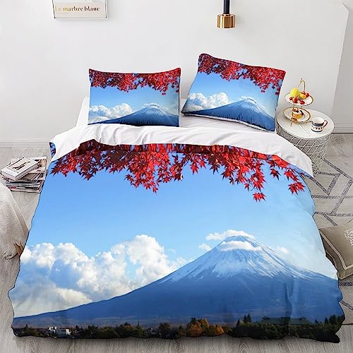 Parure de lit Mont Fuji 3 pièces en microfibre avec housse de couette et taies d'oreiller