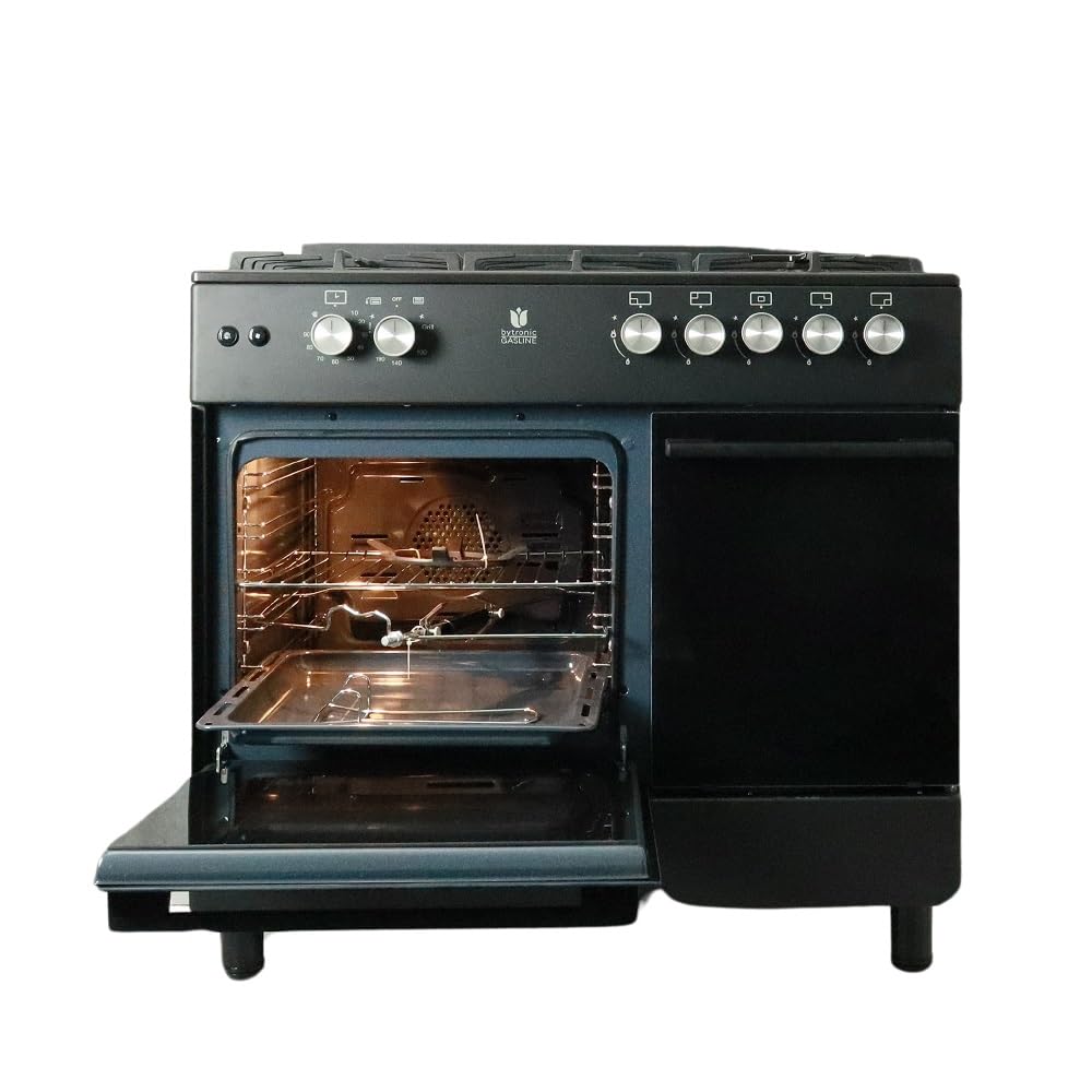 Gasline GAG90GPXFL-B Schwarz Gas Standherd 90cm 71L 4,8kW Umluft Hähnchenspieß Wok Propan 50Mbar