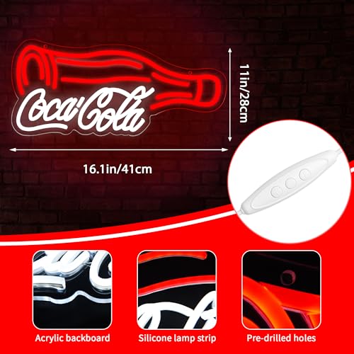 Image of Cola Neon Sign for Wall Decor Cola Neon Light for Bedroom Dimmable Led Business Sign Suitable for Man Cave Bar Pub Store Bistro Restaurant Party Club Birthday Gift Art Size 16.1 * 11.0 In(ZYLD114)