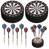 Dartscheibe Zubehör mit 2 Mini Dartpfeile Halterung und 6 Stahldarts, rutschfeste Sicherheitsgriffe, Platzsparender Dart Halter
