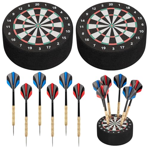 Bafiwu Accessoires pour cible de fléchettes avec 2 mini supports de fléchettes et 6 fléchettes en acier, poignées de sécurité antidérapantes, support de fléchettes peu encombrant