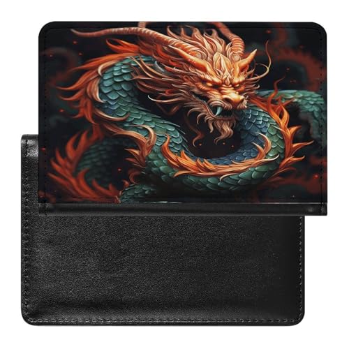 Portadocumentos de viaje con diseño de dragón chino, de piel sintética, con bolsillo frontal minimalista, cartera para pasaporte, funda delgada y plegable