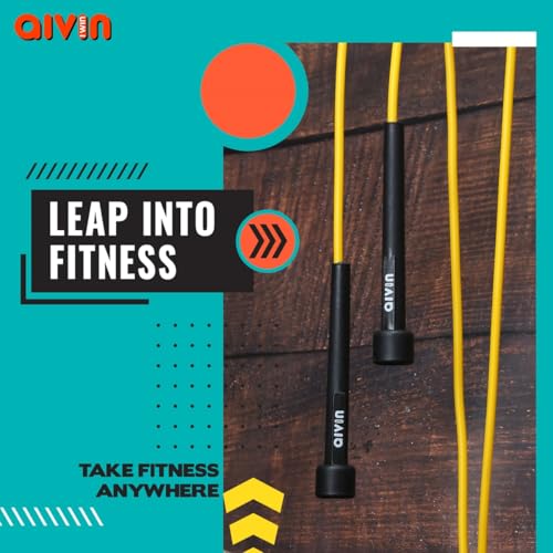 Image of Aivin Trend Lightweight Mat PVC Jump Rope for Fitness & Exercise with Plastic Handles Tangle-Free Skipping Rope for Gym, Cardio & Endurance Training Jumping Rope for Men & Women (Yellow)