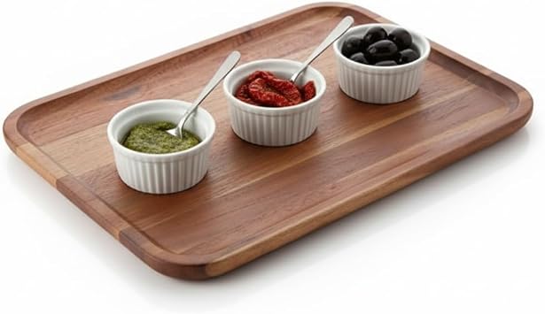 Deconox Akasya Ahşap Servis Tepsisi ve Sunumluk (33x24 cm) | Doğal Akasya Ağacı Kahvaltı, Peynir, Şarküteri ve İkram Tabağı | Kenarlı Ahşap Tepsi