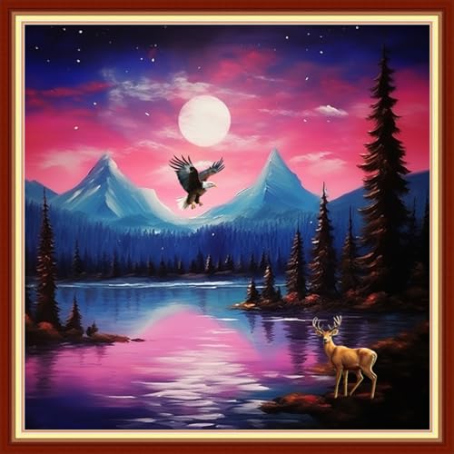 Artvxeay Stamped Cross Stitch Kits - Embroidery Kits for Beginners Cross Stitch Kits for Kids Adults 11 CT Printed Patterns Needlepoint Kits-Moonlit Night Scene 18x18 inch