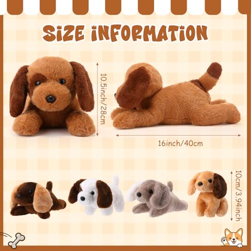 Skylety 5 Stück Welpen Kuscheltiere Mama Hundebauch mit 4 Niedlichen Plüschtier Hunde Spielzeug Kissen Weich und Kuschelig Stofftiere Welpen Sortiment für Geburtstag Weihnachten(Fleck GoldenRetriever)