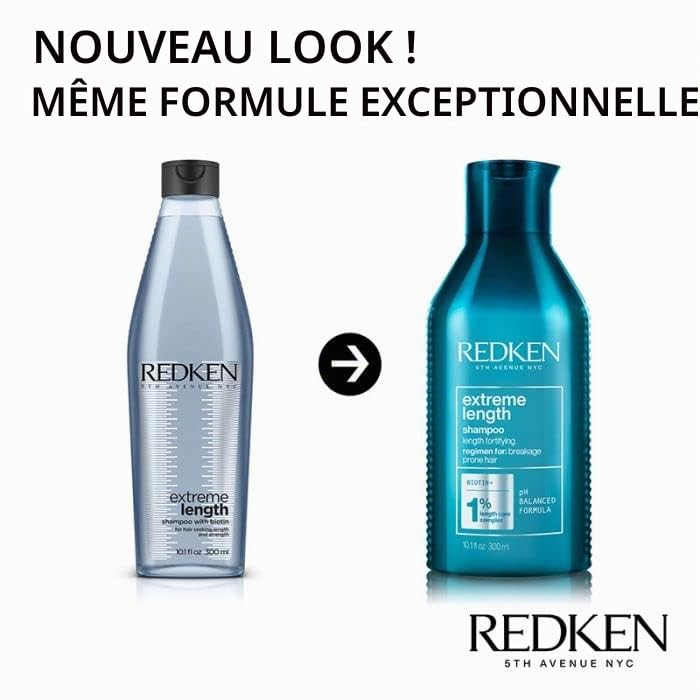 Redken Kit de soin pour cheveux longs et forts, anti-casse, avec biotine, Extreme Length 300 ml et après-shampoing 300 ml