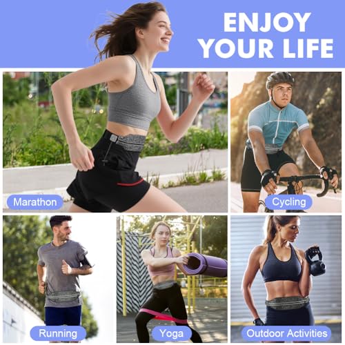 Vicloon Laufgürtel für Handy, Schwarze Leichte Lauftasche,Triathlon Startnummernband Laufgurt, Laufgürtel mit Kopfhöreranschluss und Nummernhalter&6 Gel-Halter für Joggen Marathon,Grau