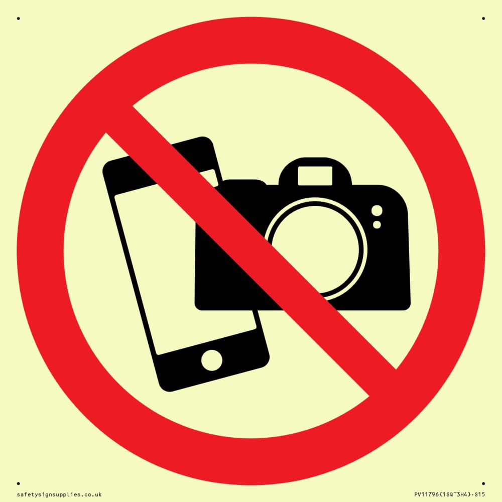 P932 Prohibition: No filming or photography Sign - 150x150mm - S15