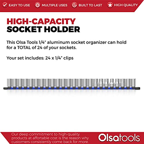 Olsa Tools 1/4-Inch Drive Aluminum Socket Organizer | Premium Quality Socket Holder (Blue) #TOP2
