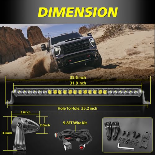 Image of 30 Inch Single Row LED Light Bar w /Wiring Kit & Black Cover | Spot Flood Combo, 168W High Intensity OSRAM LED Off Road Driving Bumper Grill Light Bar for UTV Truck Pickup SUV