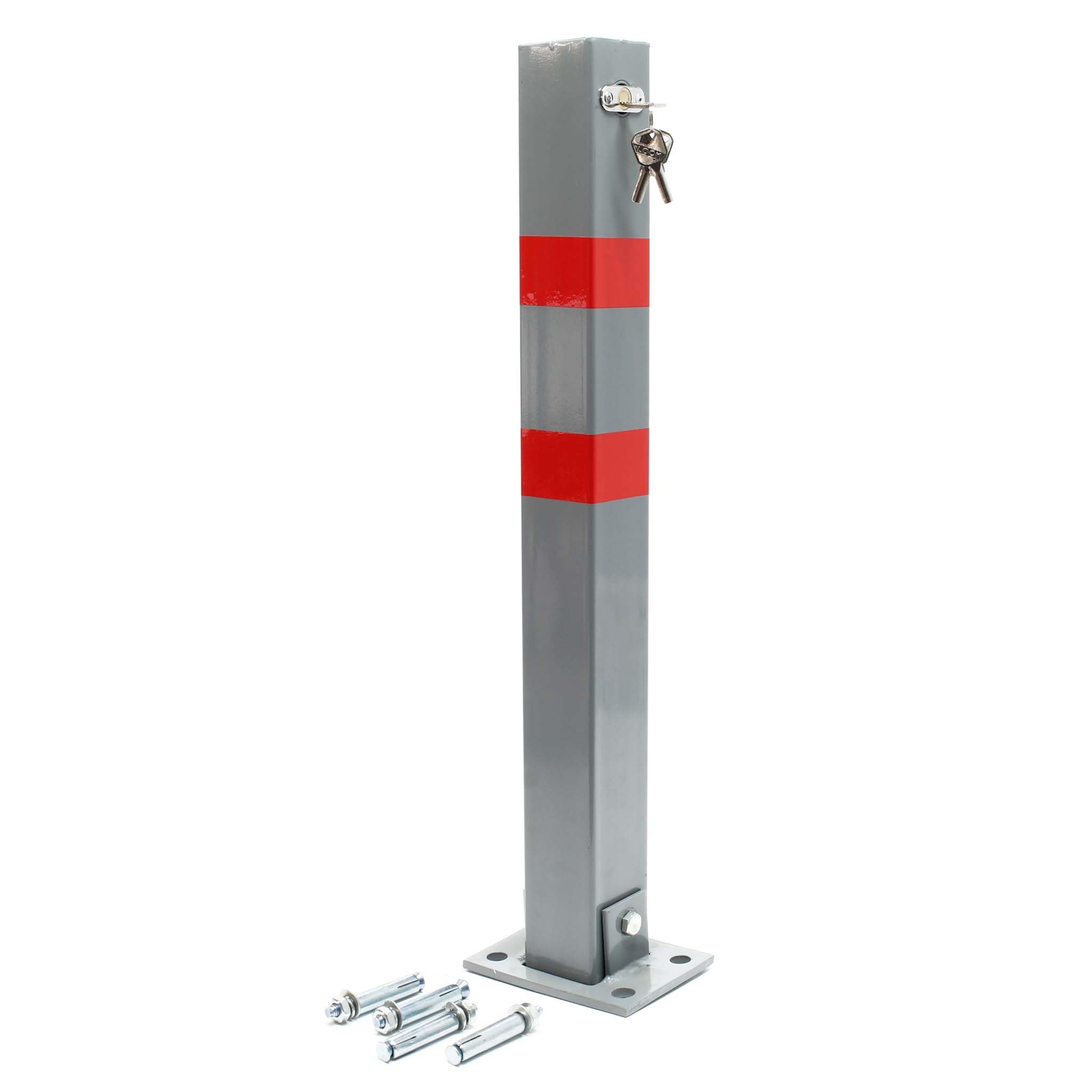 WilTec Poteau de stationnement Carré Rabattable – 170 x 110 x 700 mm – Couleur signalisation – en Acier – avec 3 Clés – Barrière de Parking, Borne de sécurité