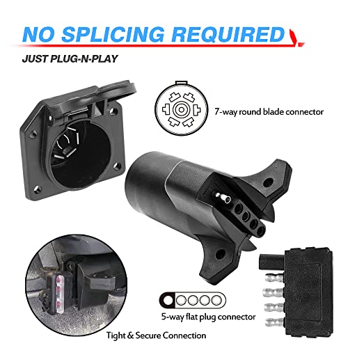 Mictuning Heavy Duty 7 Pin To 5 Pin Trailer Adapter Plug Weatherproof #TOP3