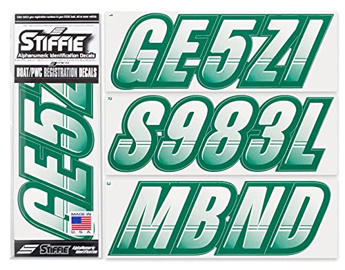 Image of STIFFIE Techtron White /Racing Green 3 inch Boat & PWC Registration Decals • Numbers Letters Stickers