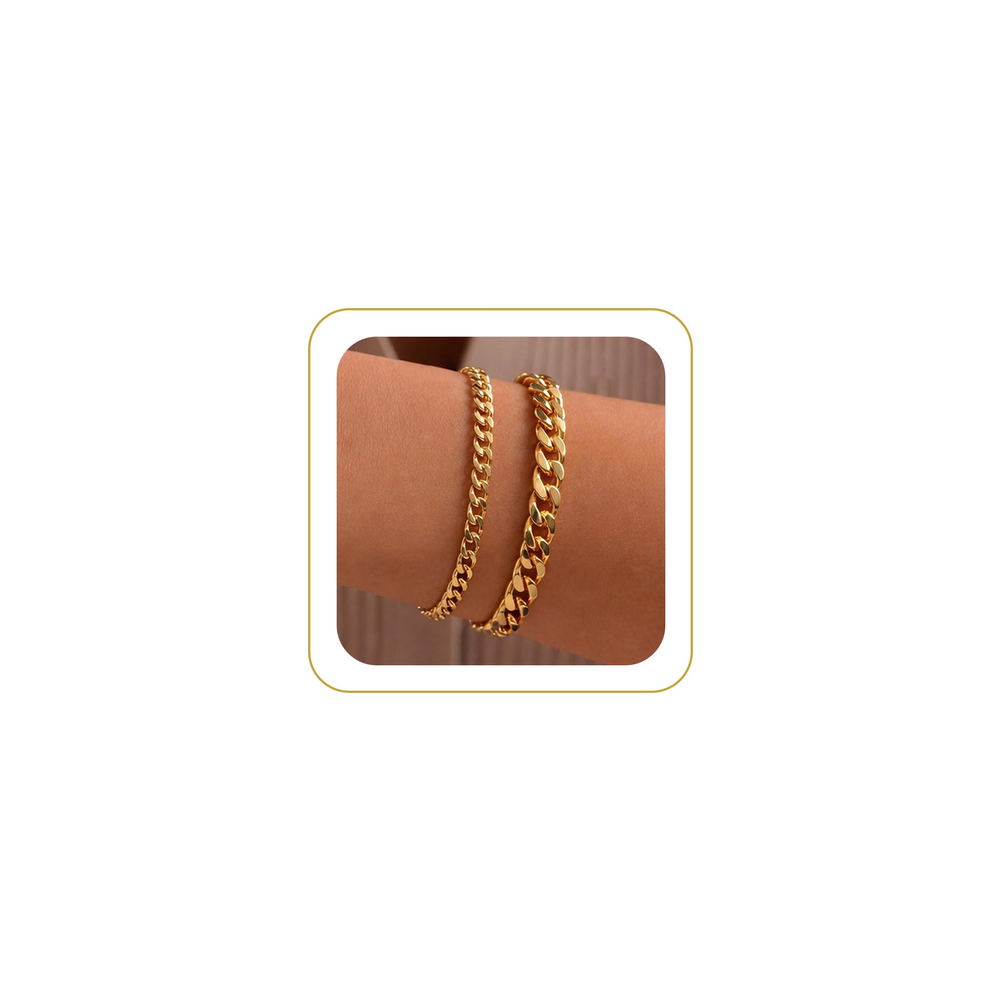 Gold Bracelets for Women Chunky 14K Gold/Silver Plated Bracelet 2 cuban link gold