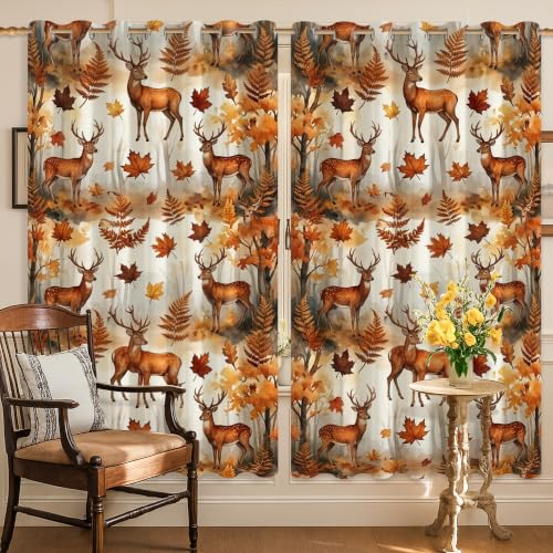 Rideaux occultants de qualité supérieure décor feuilles et cerf rustique