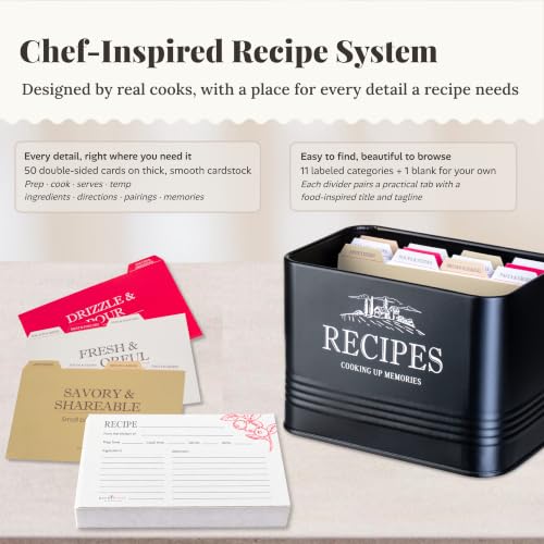 noonberry Vintage 4x6 Metal Recipe Box with Cards and Dividers; Bamboo Lid by noonberry - Used condition - Image 5
