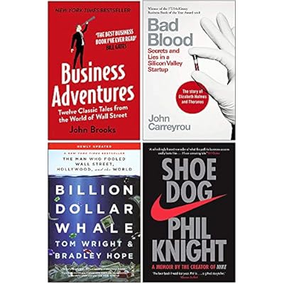 Business Adventures, Bad Blood, Billion Dollar Whale, Shoe Dog 4 Books Collection Set