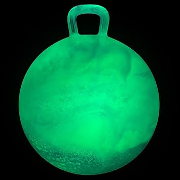 INPODAK Space Hopper for Kids Age 3 and up, Glow in the Dark Spacehopper,18 Inches Hopping Ball for Kids 8 to 12, Glowing Jumping Ball with Handle, Night Garden Toy Hop Balls Inside Park Yard