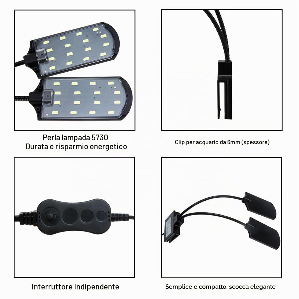 SENZEAL X7 LED Luci per Acquario Gemelli Illuminazione Lampada per Acquario a due Teste Luce a LED 220V 1600LM per 8 a 15 Pollice Serbatoio di Pesce Luce Bianca